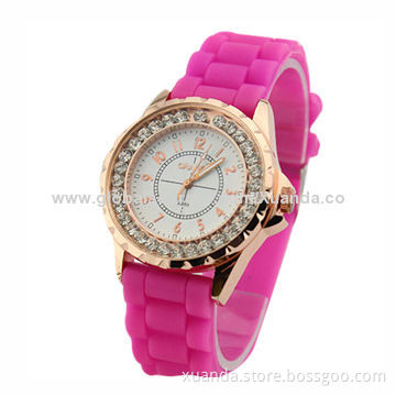 Crystal Stones silicone Watches, Manufacturer, Stone on Bezel, Any Color Customized on Strap